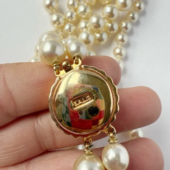 Vintage Swarovski SAL Double Strand Faux Pearl Crystal Round Clasp Necklace - Picture 6 of 6